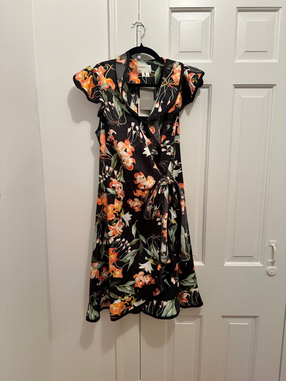Karen Walker Black Floral Dress with Orange and Green Blooms